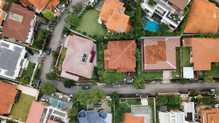 aerial view of roofs